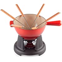 Le Creuset Set de fondue de hierro fundido- Con 2 asas- tapa antisalpicaduras- quemador y 6 tenedores para fondue…